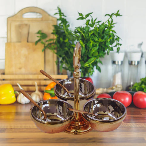 Steel Copper Pickle Bowl Set With Handle
